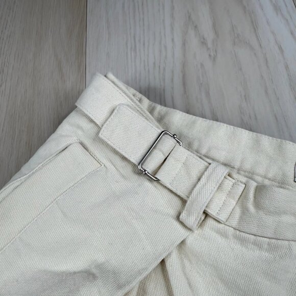 After Pray Mens Ivory Waistband Belted Pleated Straight Leg Chino Pants Large - Picture 3 of 14